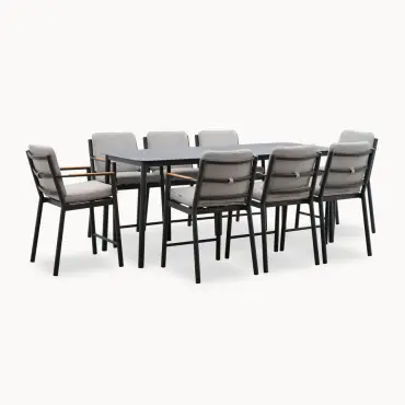 Monti 8 Seat Aluminium Wood High Dining Set - Rectangular Table