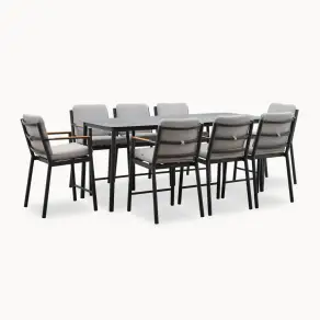 Monti 8 Seat Aluminium Wood High Dining Set - Rectangular Table