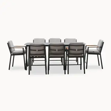Monti 8 Seat Aluminium Wood High Dining Set - Rectangular Table