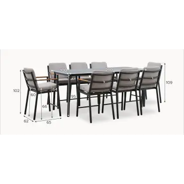 Monti 8 Seat Aluminium Wood High Dining Set - Rectangular Table