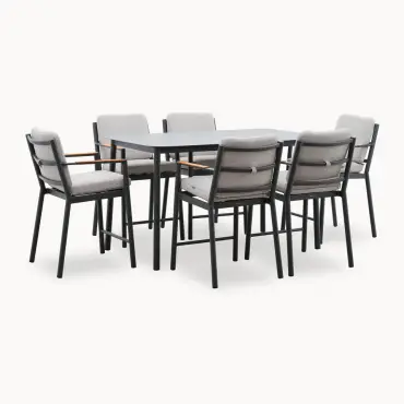Monti 6 Seat Aluminium Wood High Dining Set - Rectangular Table