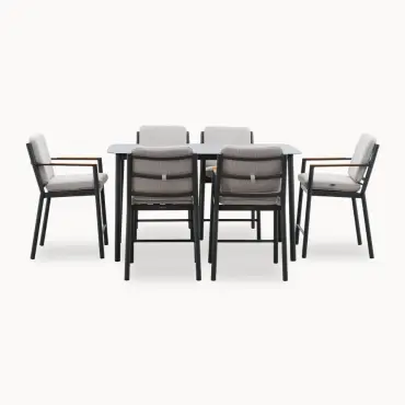 Monti 6 Seat Aluminium Wood High Dining Set - Rectangular Table