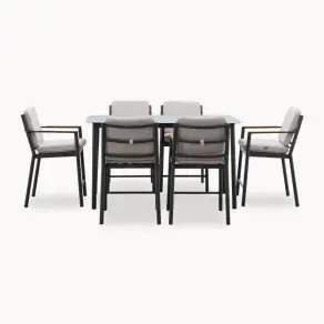 Monti 6 Seat Aluminium Wood High Dining Set - Rectangular Table