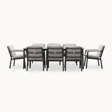 Monti 8 Seat Aluminium Wood Dining Set - Rectangular Table