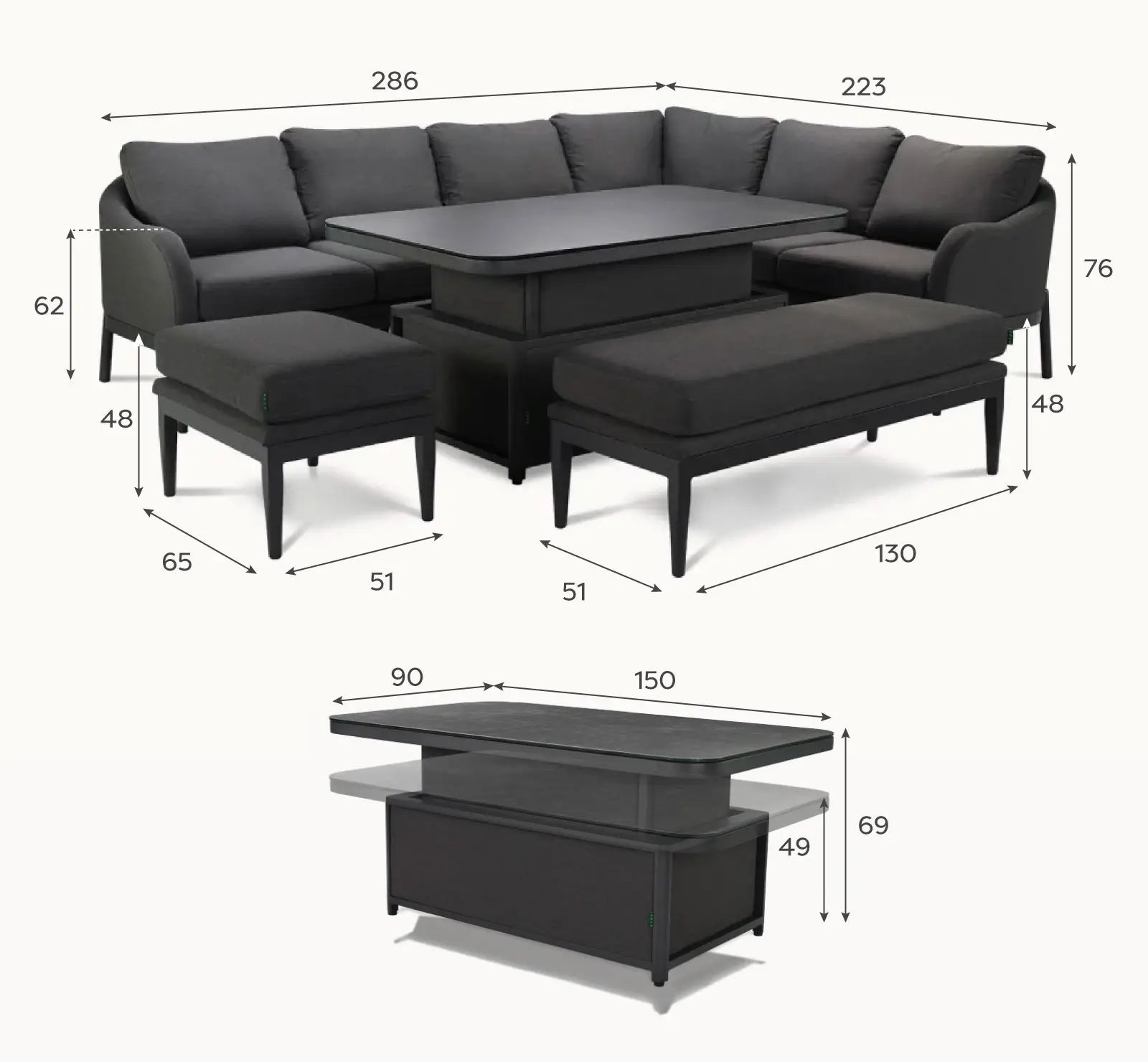 Duke Corner Fabric Aluminium Dining