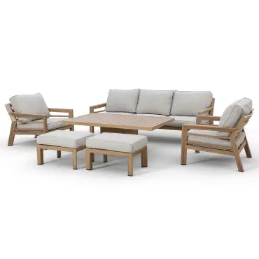 New York 3 Seat Sofa Aluminium Sofa Set with Rising Table - Wood Effect