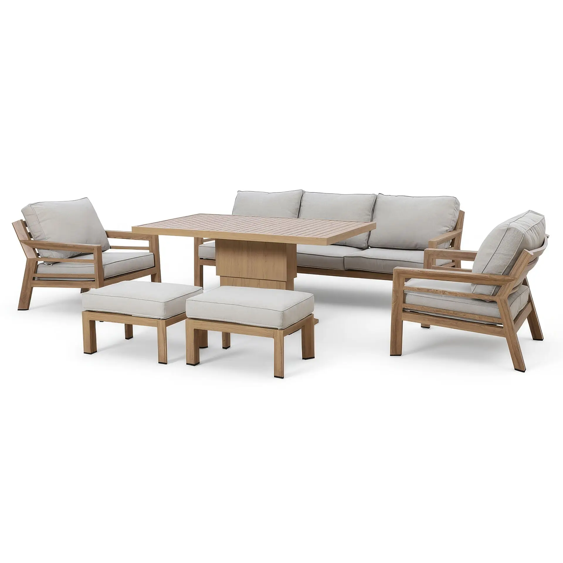 New York 3 Seat Sofa Aluminium Sofa Set with Rising Table - Wood Effect