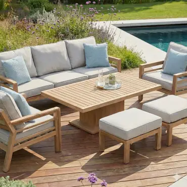New York 3 Seat Sofa Aluminium Sofa Set with Rising Table - Wood Effect