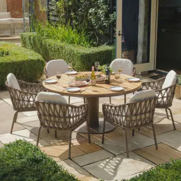 Sicily Open Rope Weave 6 Seat Round Dining Set