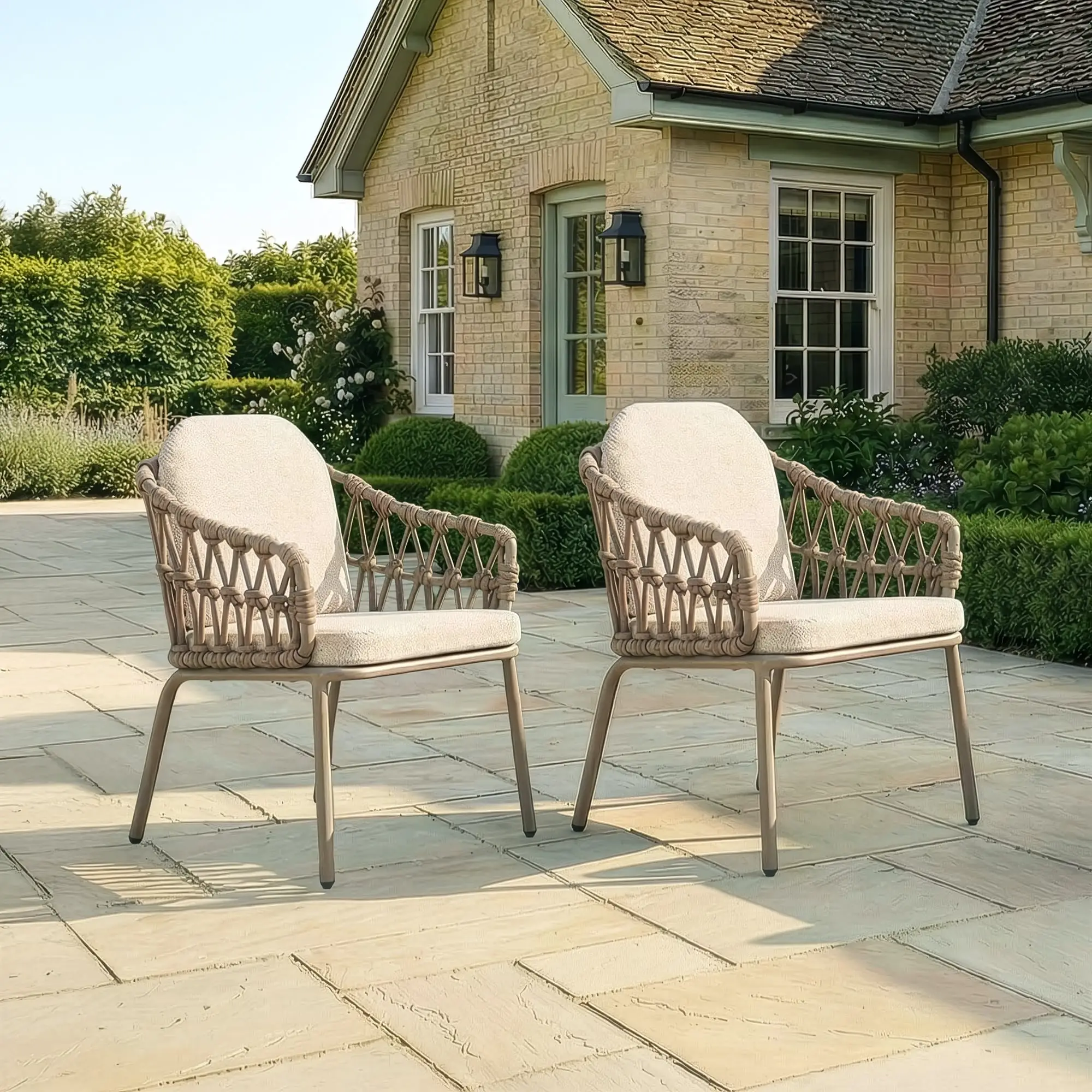 Pair of Sicily Open Rope Weave Garden Dining Chairs