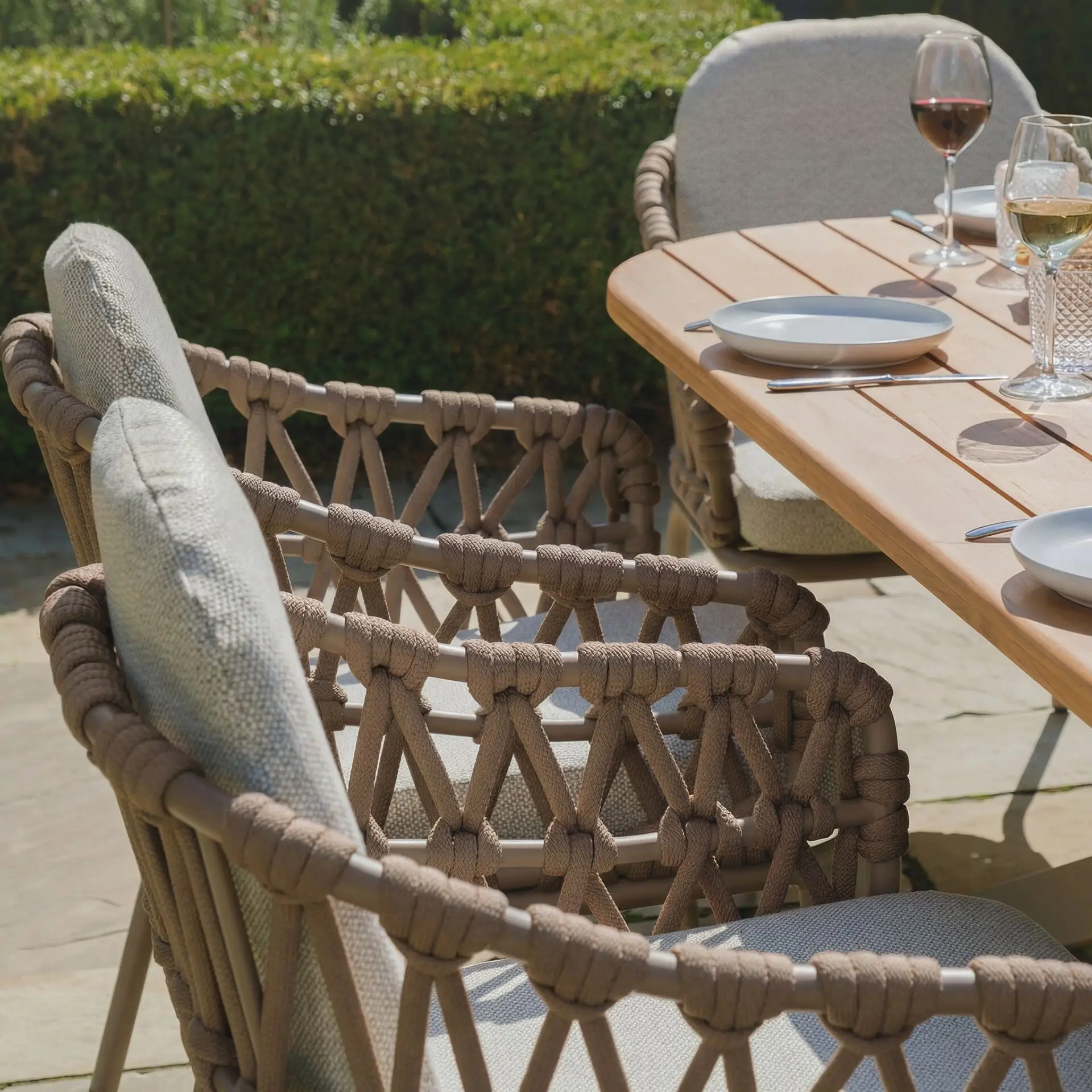 Pair of Sicily Open Rope Weave Garden Dining Chairs