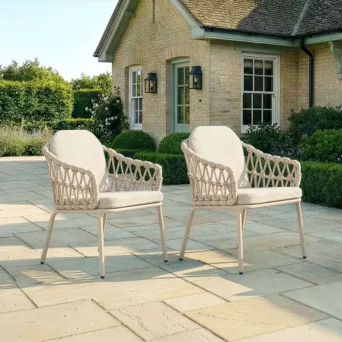 Pair of Sicily Open Rope Weave Garden Dining Chairs Pair of Sicily Open Rope Weave Garden Dining Chairs