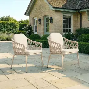 Pair of Sicily Open Rope Weave Garden Dining Chairs