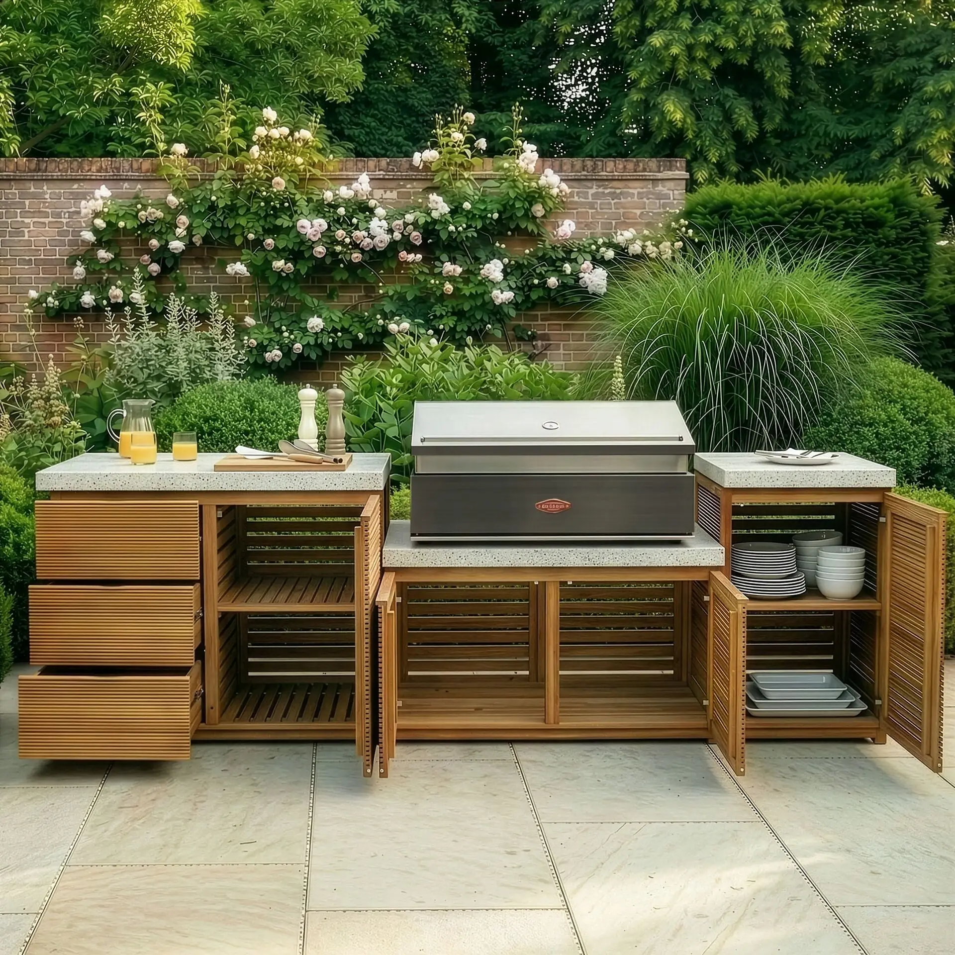 Antigua Outdoor Kitchen Storage Units with Beefeater 1700 Series BBQ - Medium Configuration