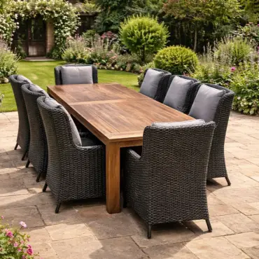Thornbury 8-Chair Reclaimed Teak Dining Set | 6 Rattan Weaves