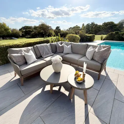 Summer Corner Sofa Set - Round Coffee Table & Side Table Summer Corner Sofa Set - Round Coffee Table & Side Table