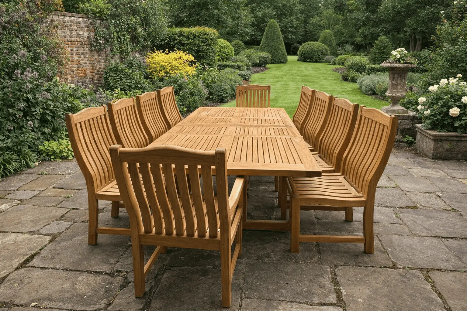 Malvern Luxury Teak 10 chair Dining Set - Certified
