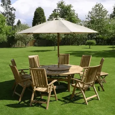 Chunky 180cm Teak Dining Set - 8 Recliners & Parasol