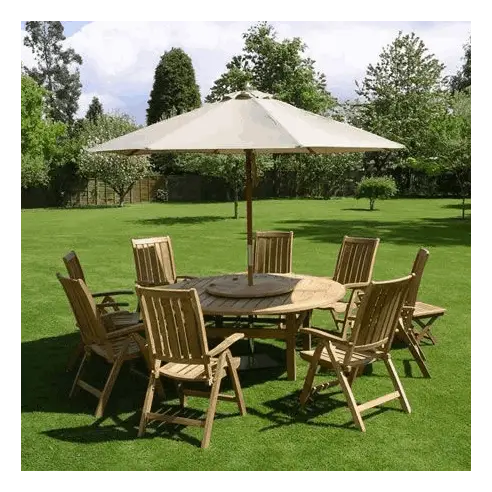 Chunky 180cm Teak Dining Set - 8 Recliners & Parasol