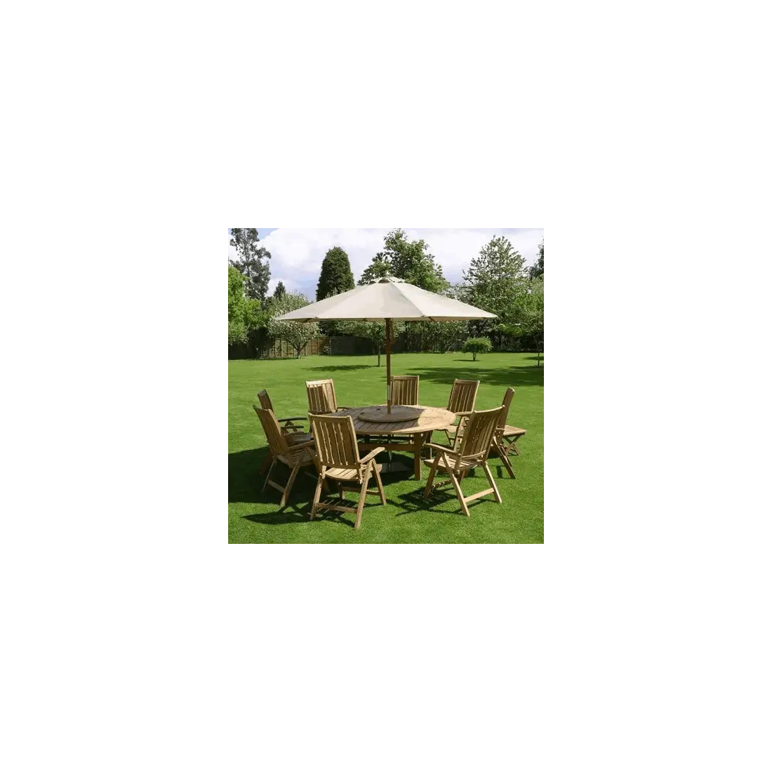 Chunky 180cm Teak Dining Set - 8 Recliners & Parasol