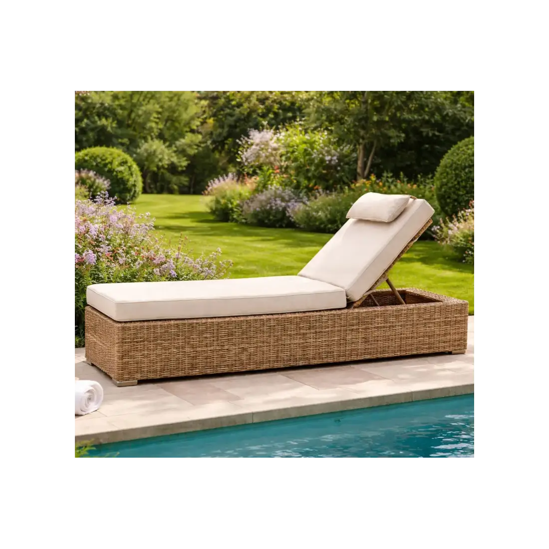 Willow Rattan Sun Lounger – Adjustable, UV-stabilised Willow Rattan Sun Lounger – Adjustable, UV-stabilised