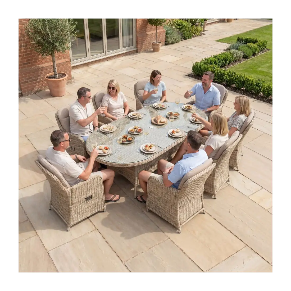 Audrey 8 Seat Rattan Reclining Dining Set - Oval Table