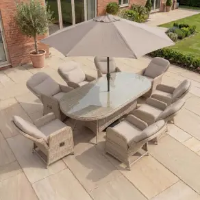 Audrey 8 Seat Rattan Reclining Dining Set - Oval Table