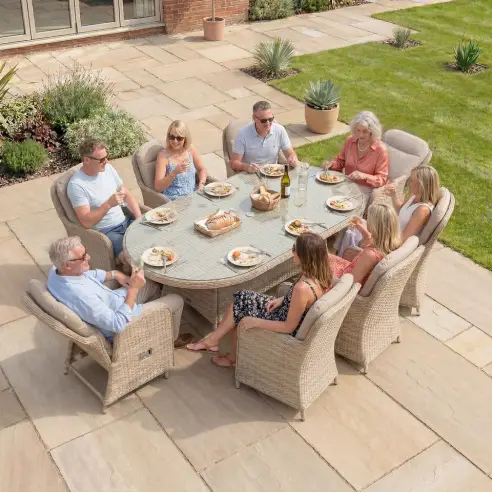 Audrey 8 Seat Rattan Dining Set with 2 Reclining Chairs - Oval Table
