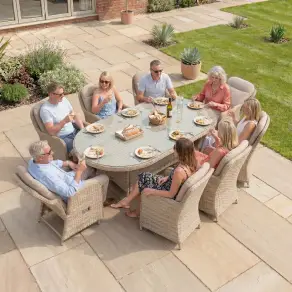 Audrey 8 Seat Rattan Dining Set with 2 Reclining Chairs - Oval Table