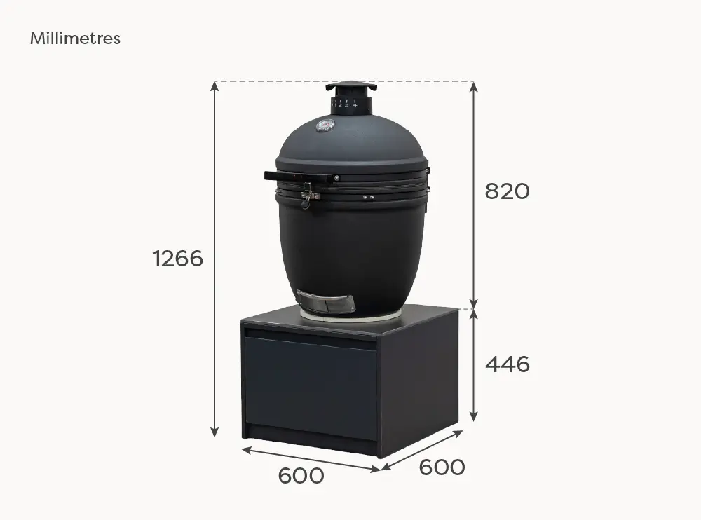 Oakley Straight K-Pro 22 Kamado Charcoal Barbecue - Integrated Drawer Unit
