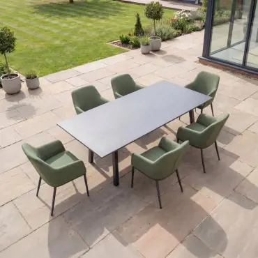 Ally 6-12 Seat Fabric Aluminium Dining Set - Extending Table Green