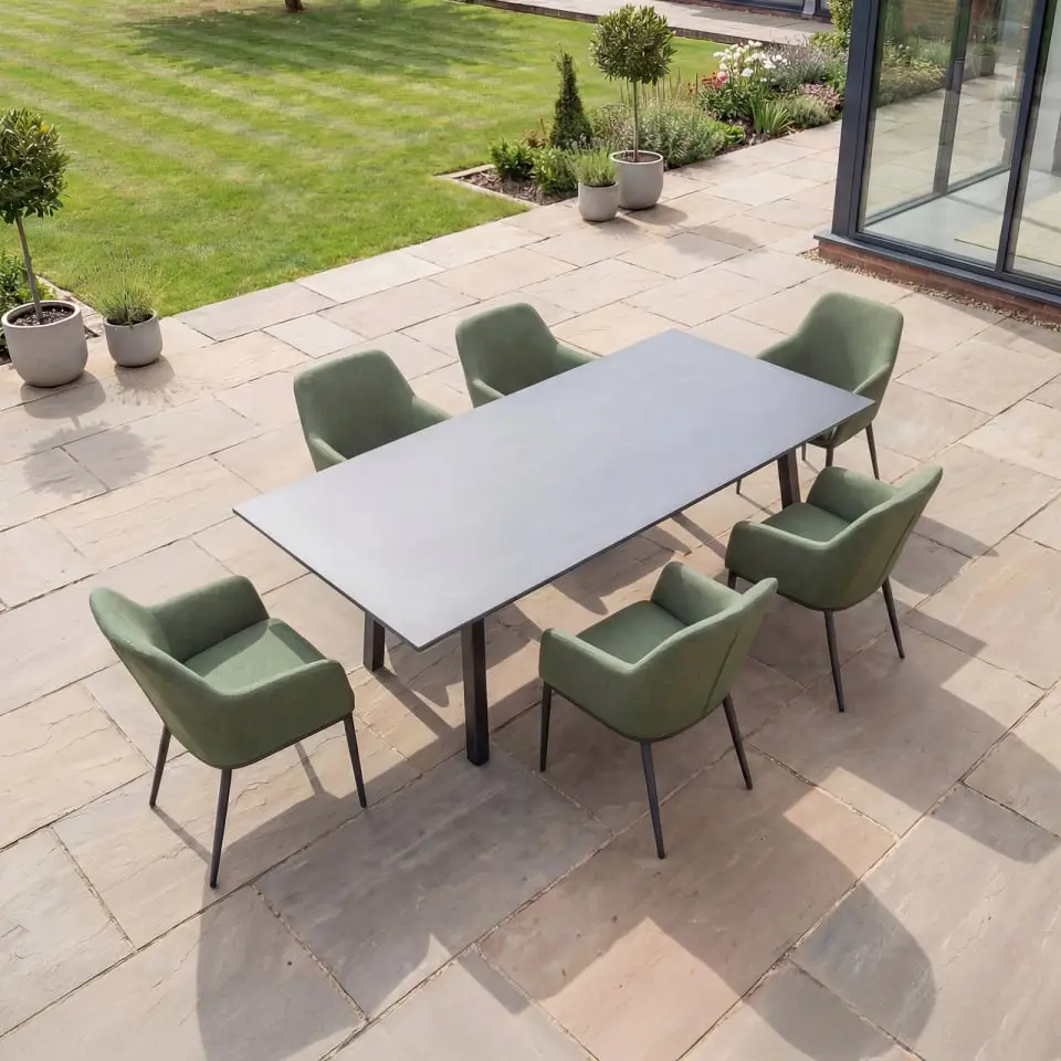Ally 6-12 Seat Fabric Aluminium Dining Set - Extending Table Green