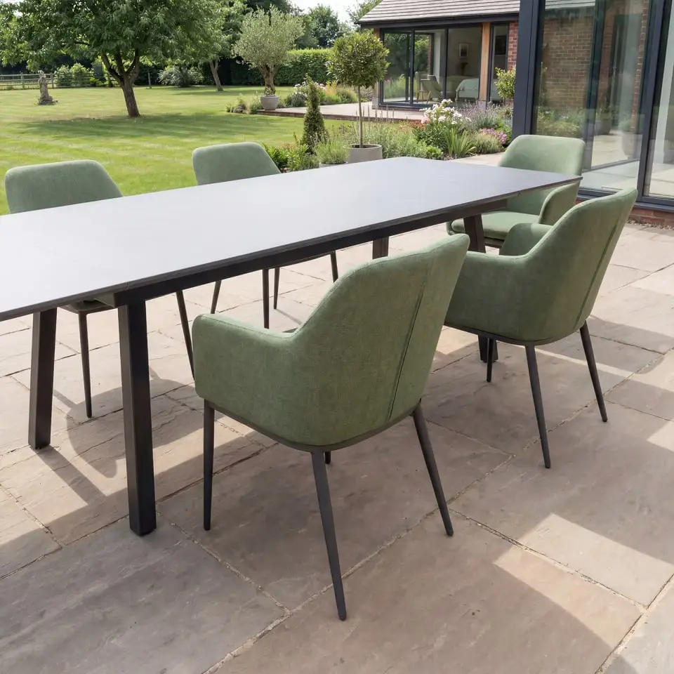 Ally 6-12 Seat Fabric Aluminium Dining Set - Extending Table Green