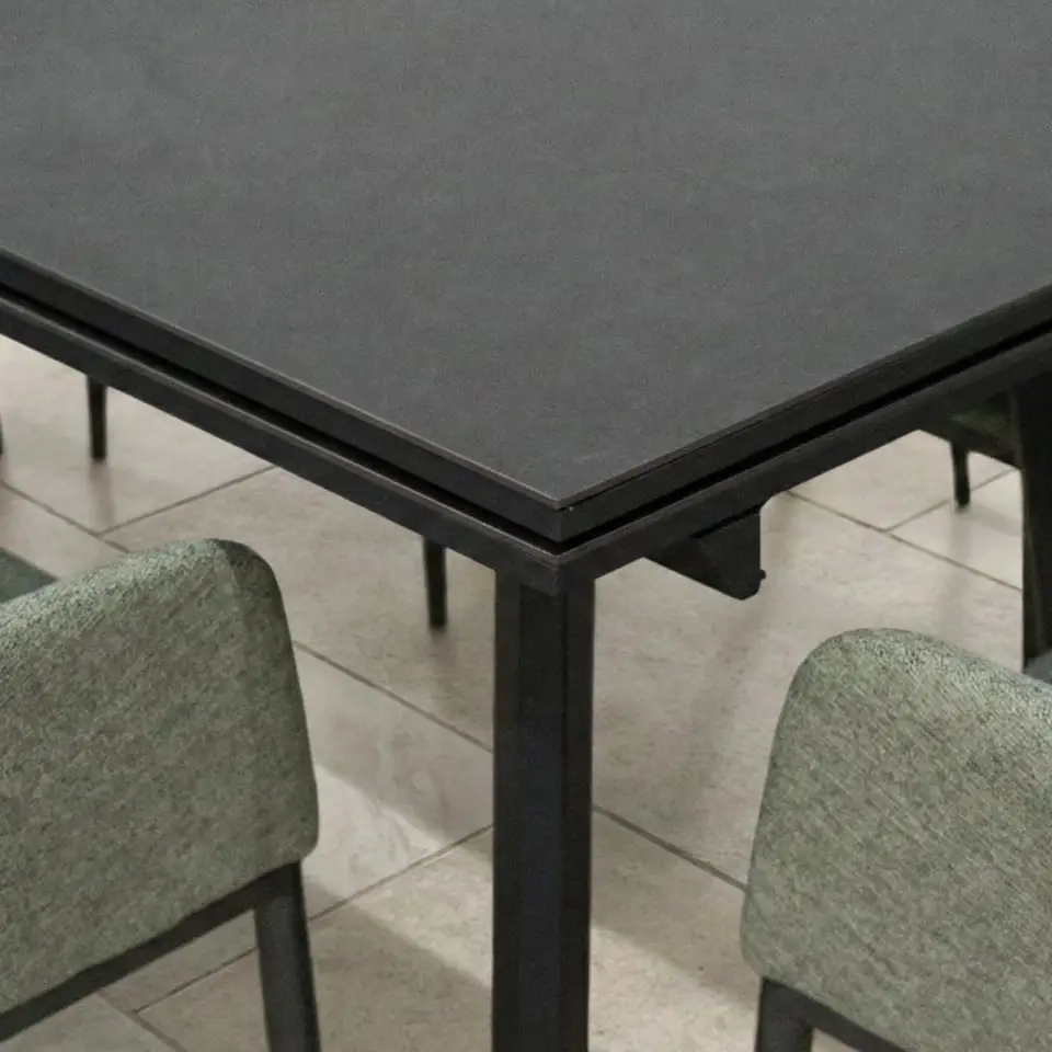 Ally 6-12 Seat Fabric Aluminium Dining Set - Extending Table Green