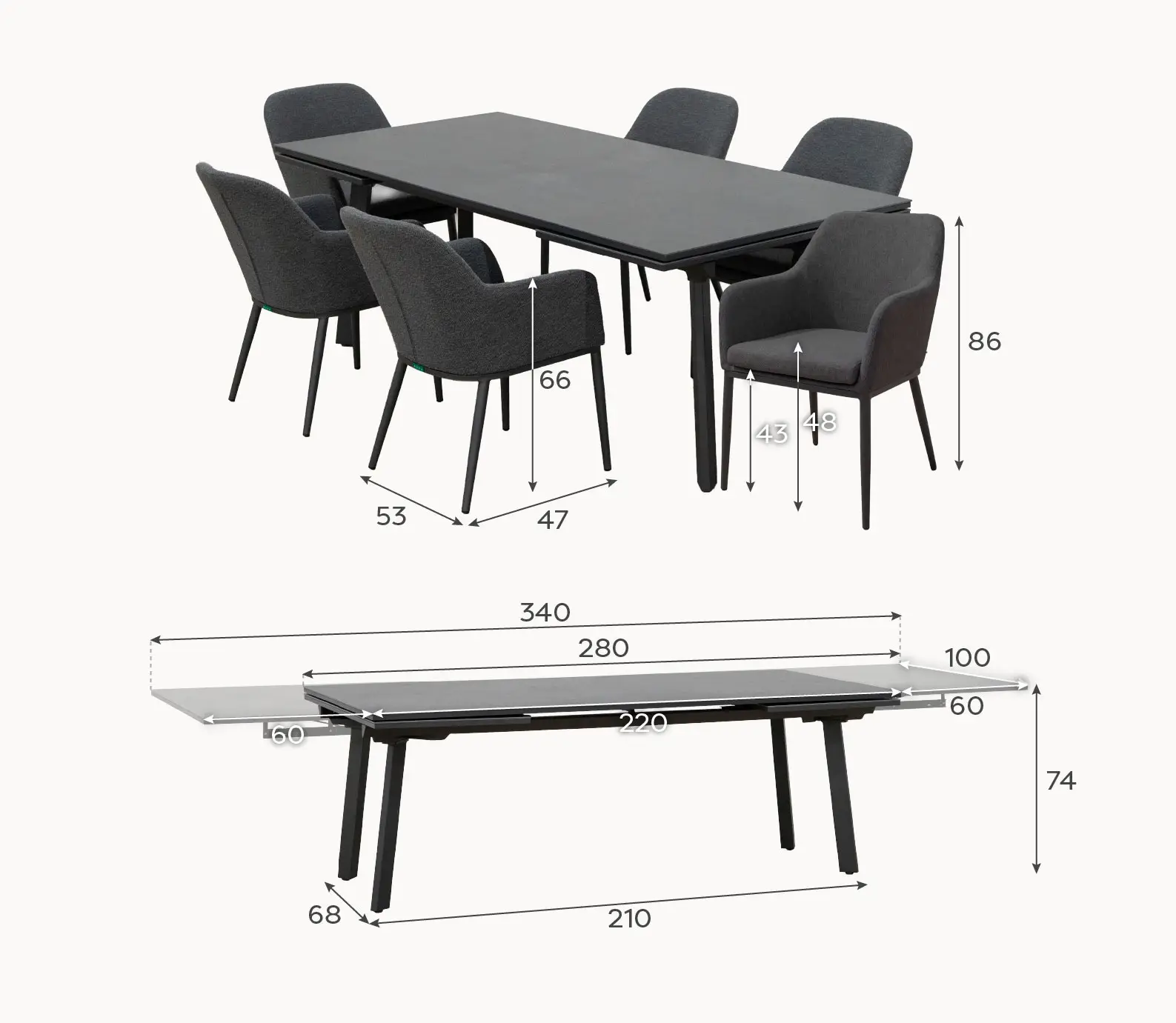 Ally 6-12 Seat Fabric Aluminium Dining Set - Extending Table Green