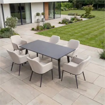 Ally 6-12 Seat Fabric Aluminium Dining Set - Extending Table Oatmeal