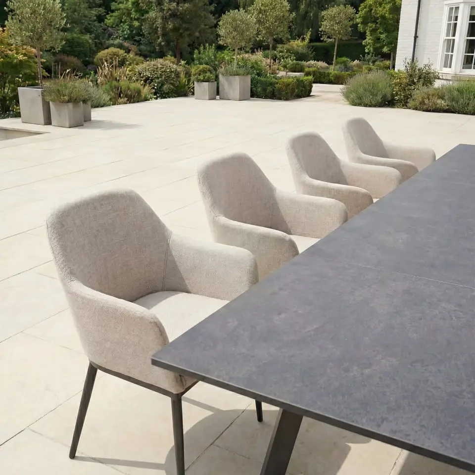 Ally 6-12 Seat Fabric Aluminium Dining Set - Extending Table Oatmeal