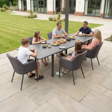 Ally 6-12 Seat Fabric Aluminium Dining Set - Extending Table Graphite Grey