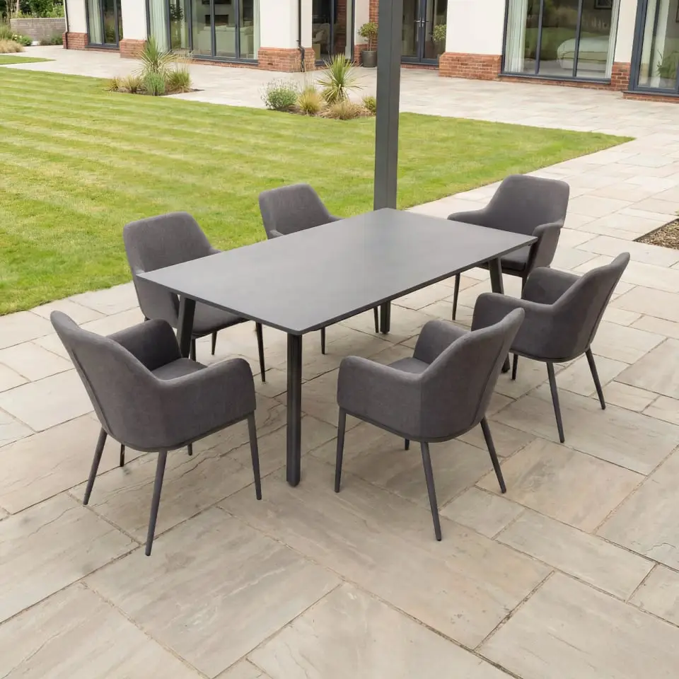 Ally 6-12 Seat Fabric Aluminium Dining Set - Extending Table Graphite Grey
