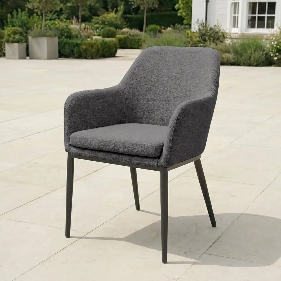 Ally 6-12 Seat Fabric Aluminium Dining Set - Extending Table Graphite Grey