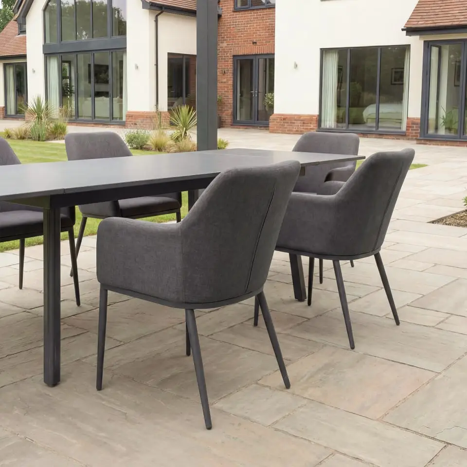Ally 6-12 Seat Fabric Aluminium Dining Set - Extending Table Graphite Grey