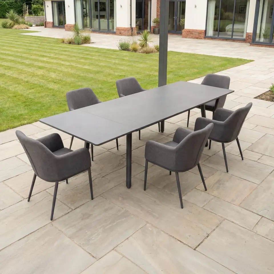 Ally 6-12 Seat Fabric Aluminium Dining Set - Extending Table Graphite Grey