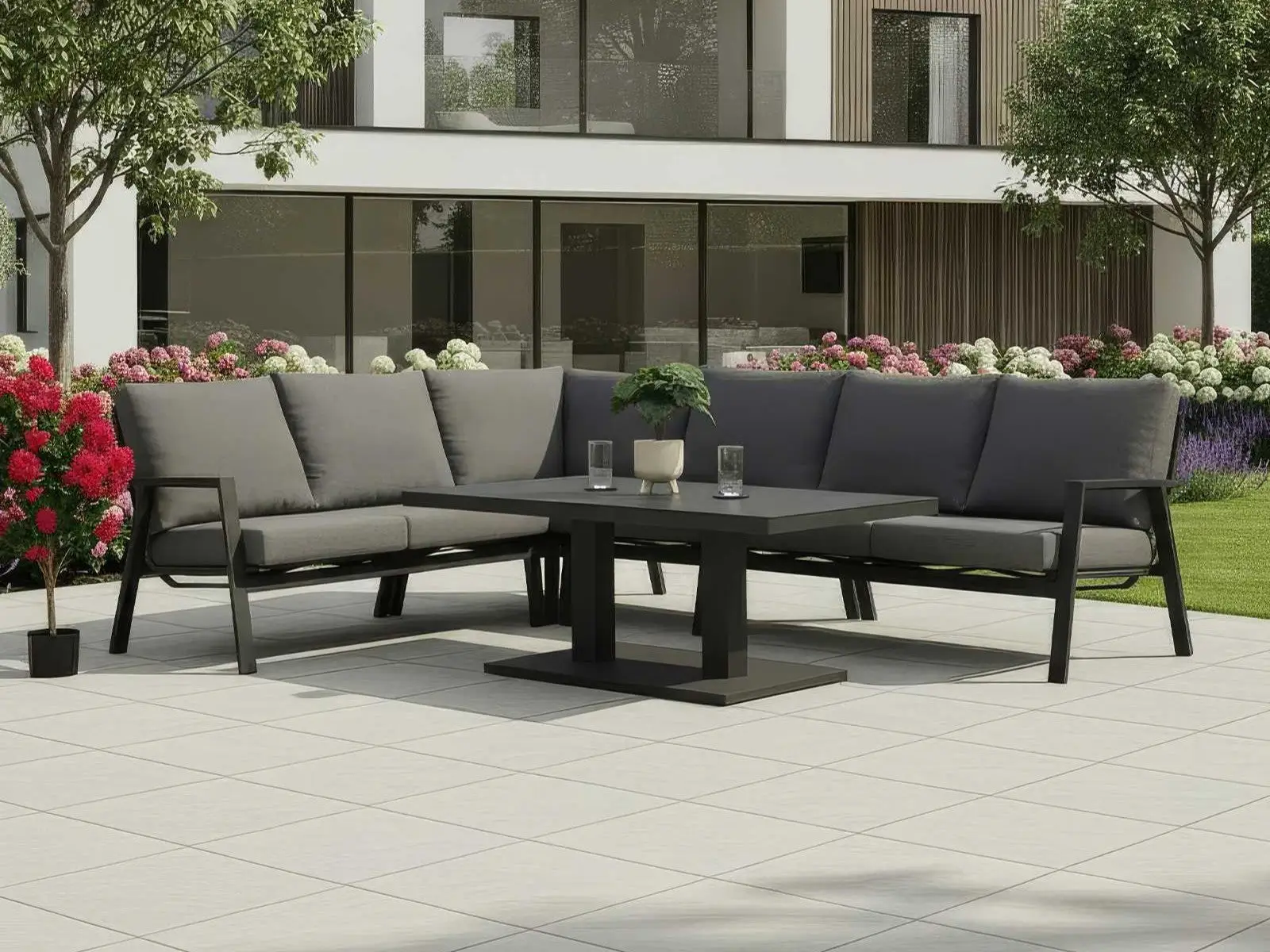 Zara L-Shaped Corner Sofa & Rising Table