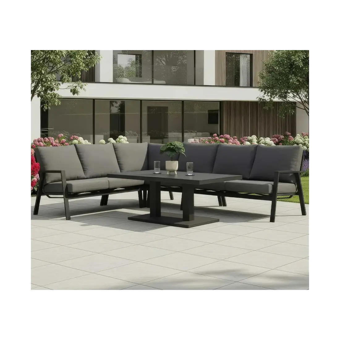 Zara L-Shaped Corner Sofa Set with Rectangular Rising Table Zara L-Shaped Corner Sofa Set with Rectangular Rising Table