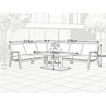 Zara L-Shaped Corner Sofa Set with Rectangular Rising Table