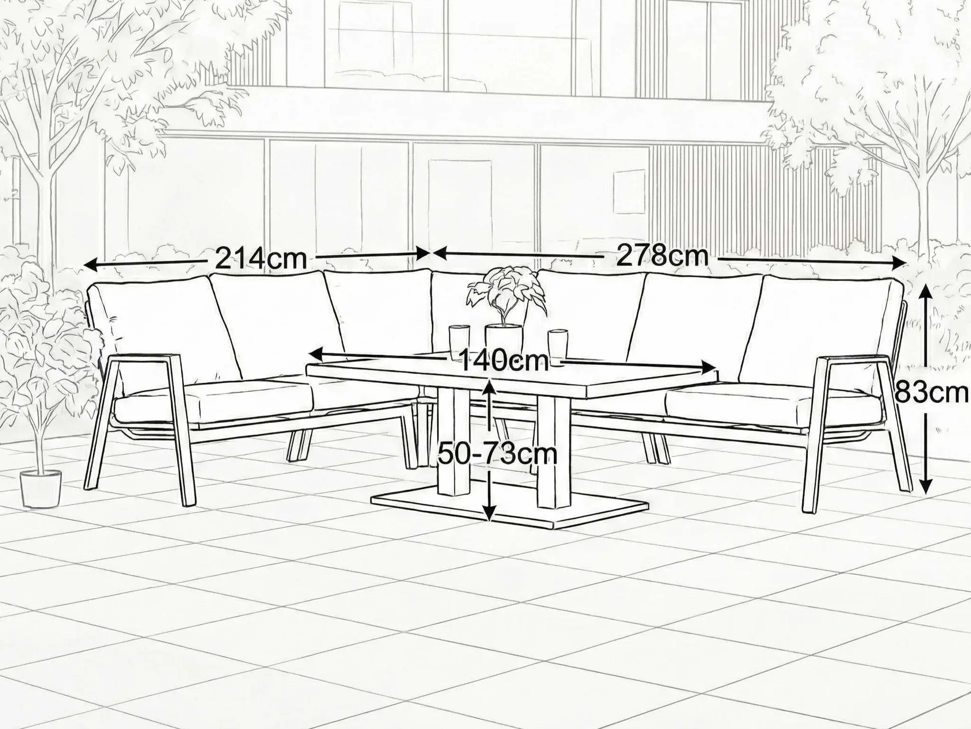 Zara L-Shaped Corner Sofa & Rising Table