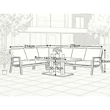 Zara L-Shaped Corner Sofa Set & Extending Rising Table
