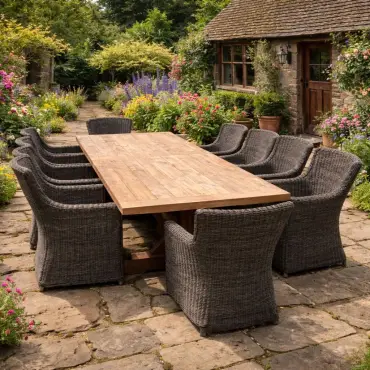 Valencia 3m Reclaimed Teak Table & 10 Seville Armchairs Set