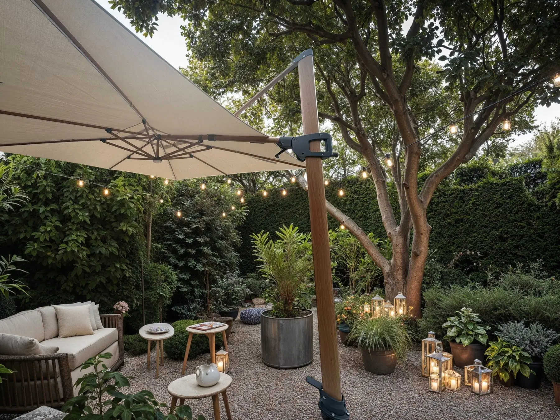 Pisa Cantilever 4m x 3m Parasol with LED lights Landscape