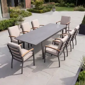 Leah 8-12 Seat Aluminium Dining Set - Rectangular Extending Table with 8 Chairs